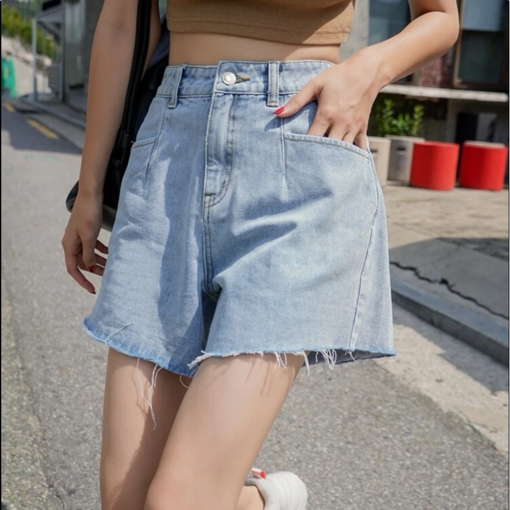 shein blue denim mom shorts